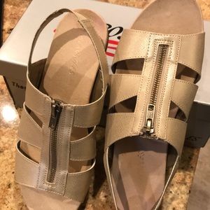 Tan leather zipper front flats